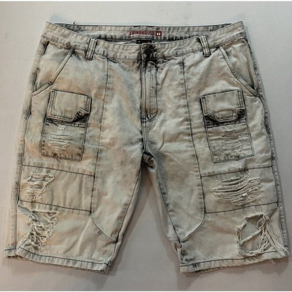 Grindhouse Men's Distressed Destroyed Denim Jeans/Shorts Size 42 White Acid Wash - Picture 1 of 11